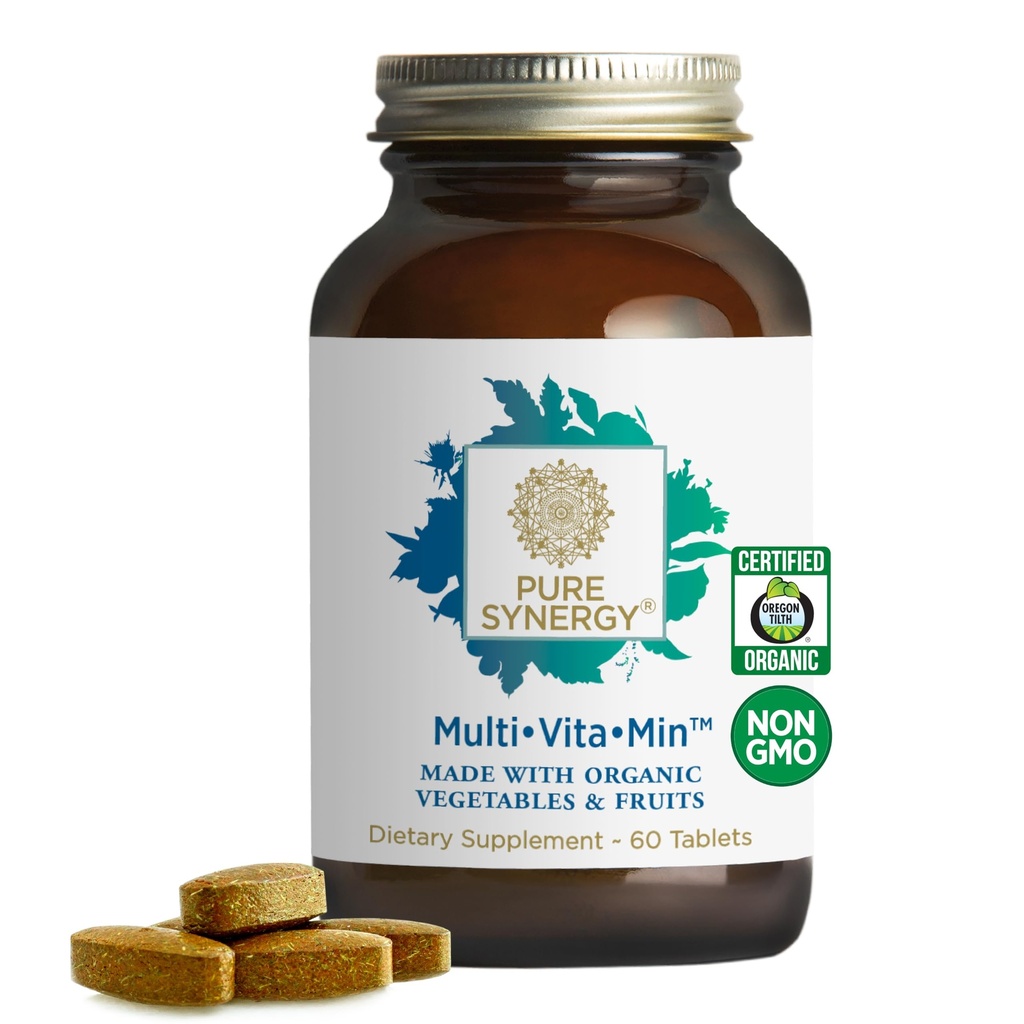 PURE SYNERGY Multi·Vita·Min peru Vegan Multivitamin Hecho con alimentos orgánicos enteros TENIDO Twice Daily Suplemento para Hombres y Mujeres TENIENTES Nutrientes básicos para la energía, el mood, la inmune y la salud ósea (60 Tablets)
