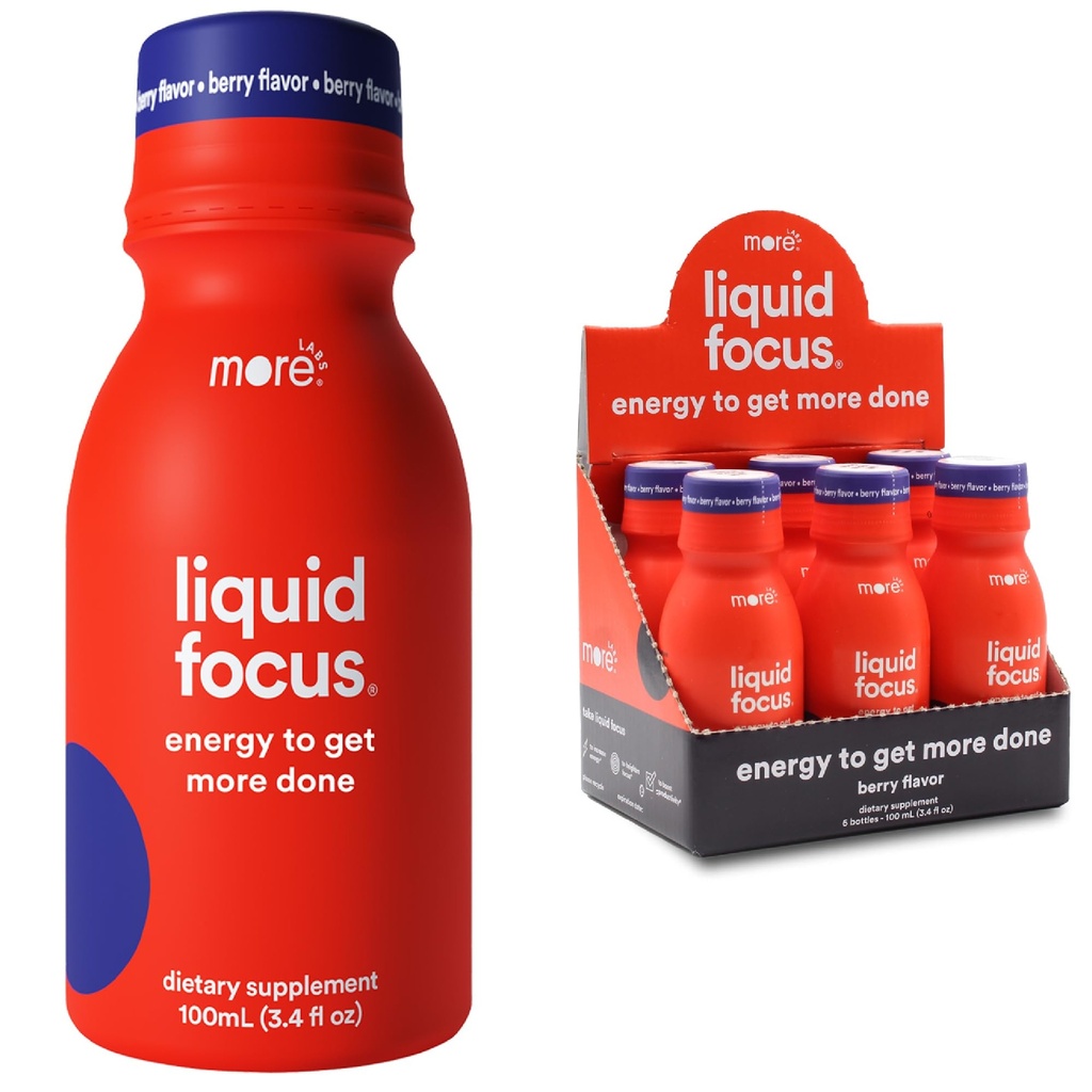 Más laboratorios foco líquido, bebida inteligente nootrópica con potentes antioxidantes " hierbas adaptógenas para la energía y la concentración, 150 mg de cafeína (Pack of 6)