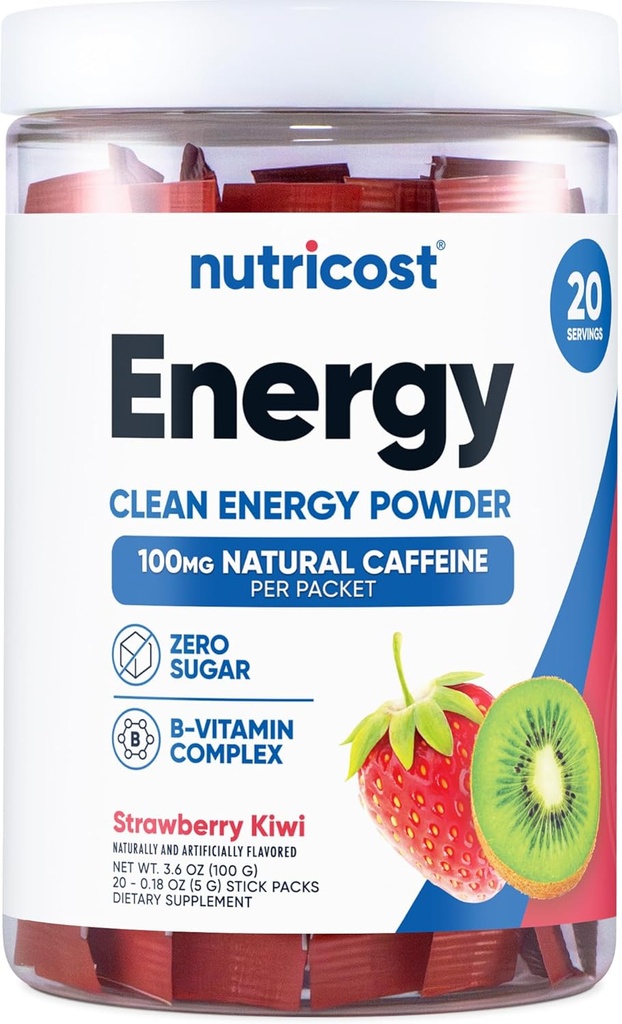 Nutricost Energy Complex Stickpack (20 Servings) Strawberry Kiwi Flavored - Sin gluten + Non-GMO