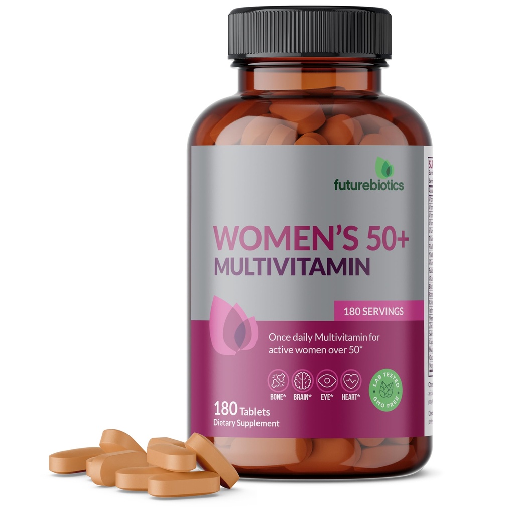 Futurebiotics Women's 50+ Multivitamin Once Daily Multivitamin for Active Women Más de 50, Non-GMO, 180 Tablets