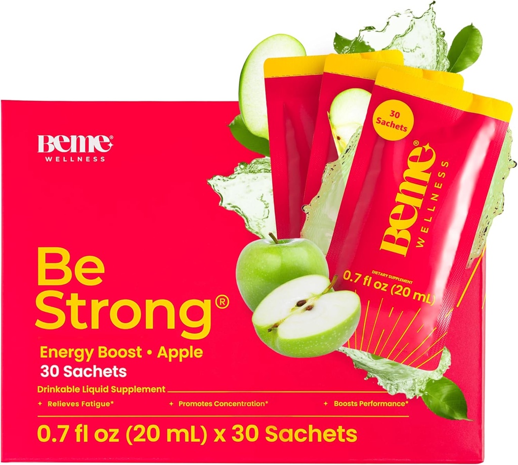 BeMe Vitamina B12 Zapato líquido, BeStrong - Vitamina B 12 Suplementos líquidos bebibles Apoyos Energía, Foco, Concentración - Guarana, Taurina, & Collagen Suplementos Promover la recuperación (30 Sachets)