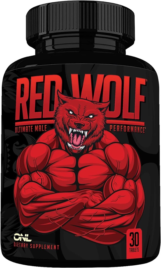 ONL Booster de testosterona de lobo rojo para hombres - Suplemento de último hombre para la resistencia de alta potencia, energía y fuerza - Suplemento de testosterona para hombres - w/Tongkat Ali Male Enhancement - 30 Ct