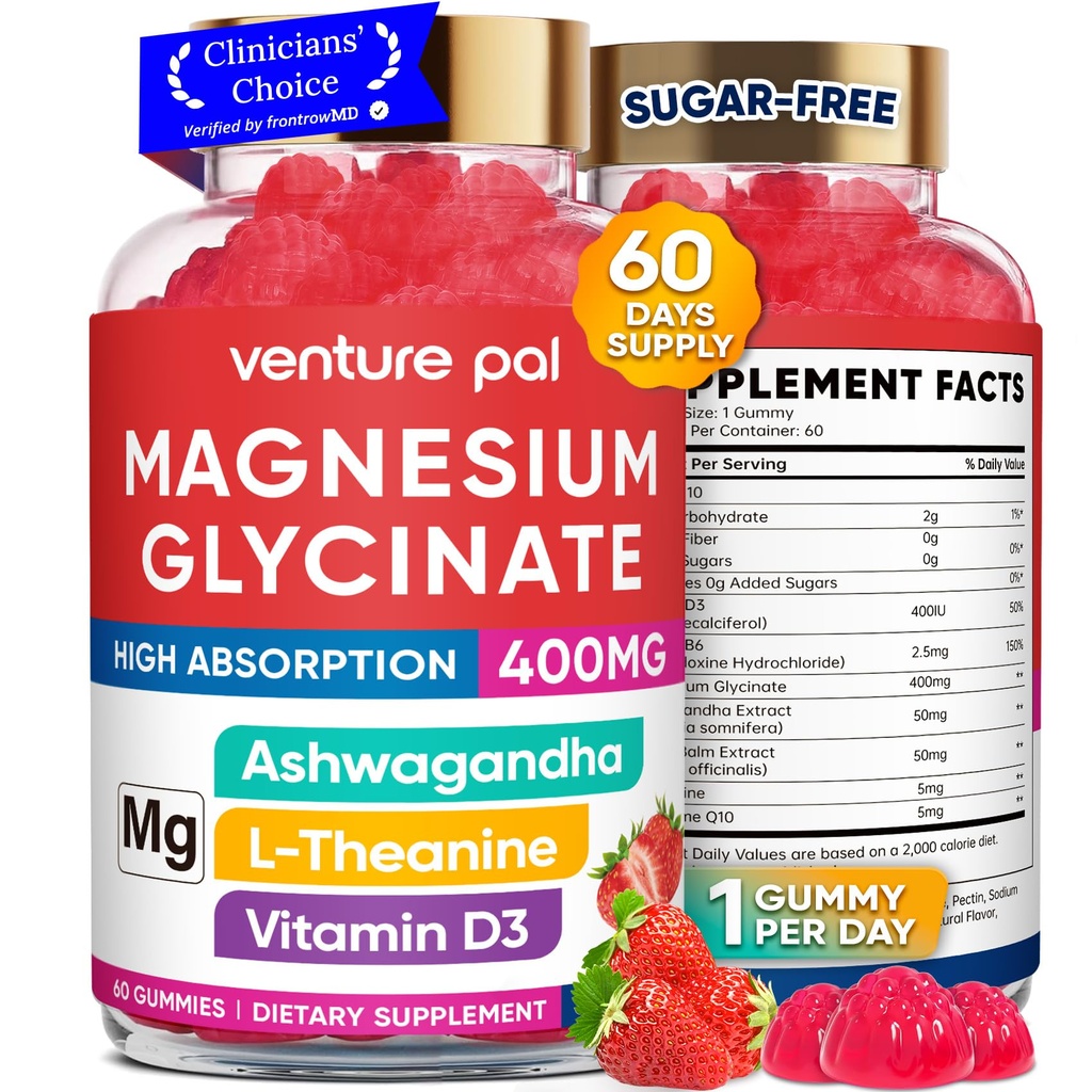 60 días de suministro de magnesio Glycinate 400mg Gummies con Ashwagandha, L-Theanine, CoQ10, Vitamina D3 &amp; B6, azúcar de magnesio gratis Gummies para adultos &amp; niños, alivio de estrés, sueño &amp; calma, Vegan, gluten Gratis