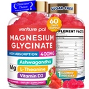 60 días de suministro de magnesio Glycinate 400mg Gummies con Ashwagandha, L-Theanine, CoQ10, Vitamina D3 &amp; B6, azúcar de magnesio gratis Gummies para adultos &amp; niños, alivio de estrés, sueño &amp; calma, Vegan, gluten Gratis