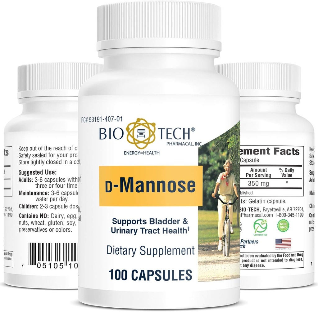 Bio-Tech Pharmacal D-Mannose, apoya la salud de la vejiga y el tracto urinario (100 cuenta)
