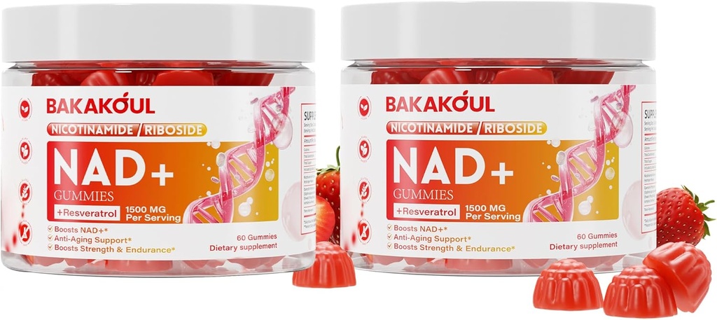 NAD Gummies, NAD Supplement - Liposomal Nicotinamide Riboside, Resveratrol, Quercetin, NAD Nicotinamide Riboside Resveratrol 900mg, NAD+ Supplement for Men and Women, 60 Gummies 2 Pack