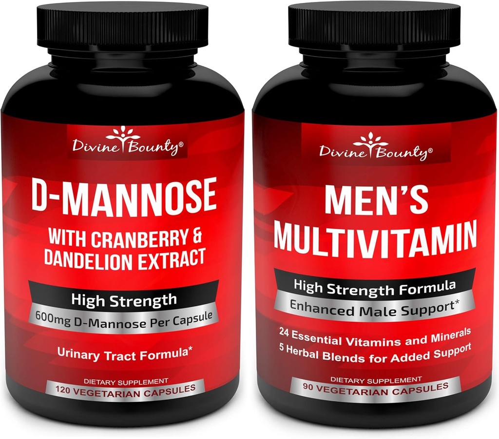 Divino Bounty D-Mannose Capsules & Hombres Multivitamin Bundle