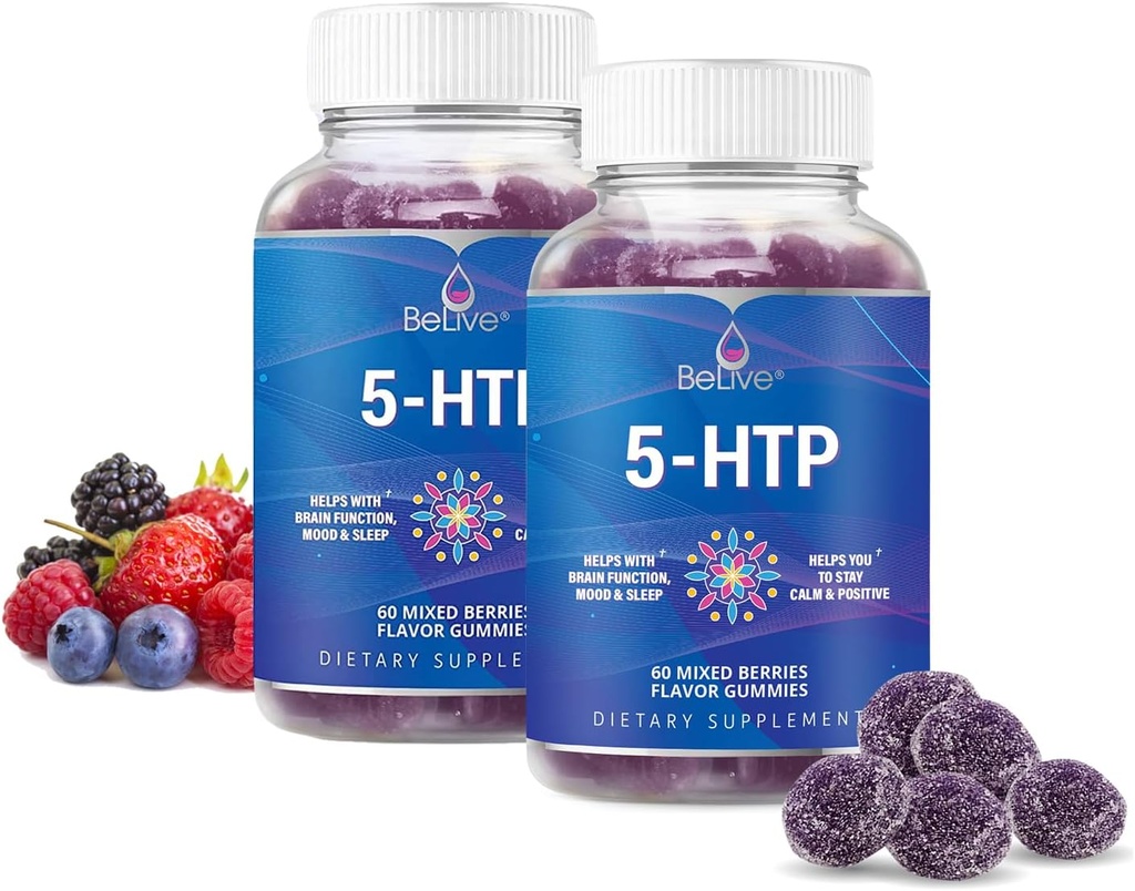 BeLive 5-HTP Gummies – 2 Pack - 120 Ct I 5HTP Calming Gummies for Heightened Focus, Relaxation & Rest for Adults ⋅ Vegan - Mixed Berries Flavor