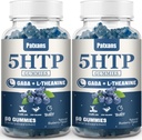 2Packs 300MG 5HTP GABA Suplemento de sueño Gummies, Melatonin-Free, Contiene 200 MG L-Theanine, Suplemento de sueño, Omega 3-6-9 para Zzzs naturales, 120 Condes, Blueberry Flavor