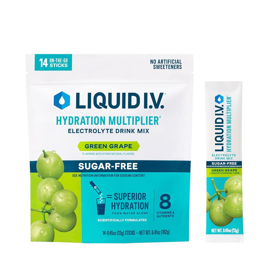 Multiplicador de hidratación I.V.® líquido Libre de azúcar - Green Grape ← Electrolyte Powder Drink Mix ← 1 Pack (14 Servings)