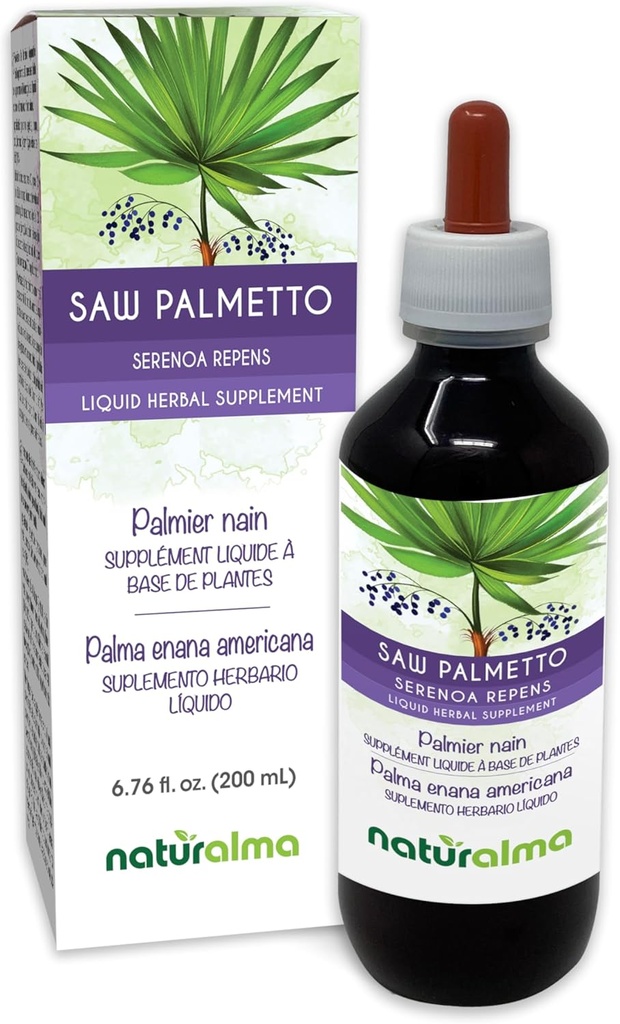 [BRSROBIZBB6A23AU] Naturalma Saw Palmetto (Serenoa repens o Sabal serrulata) Tintura sin alcohol de frutas - 6.76 fl oz Liquid Extract in Drops - Herbal Supplement - Vegan