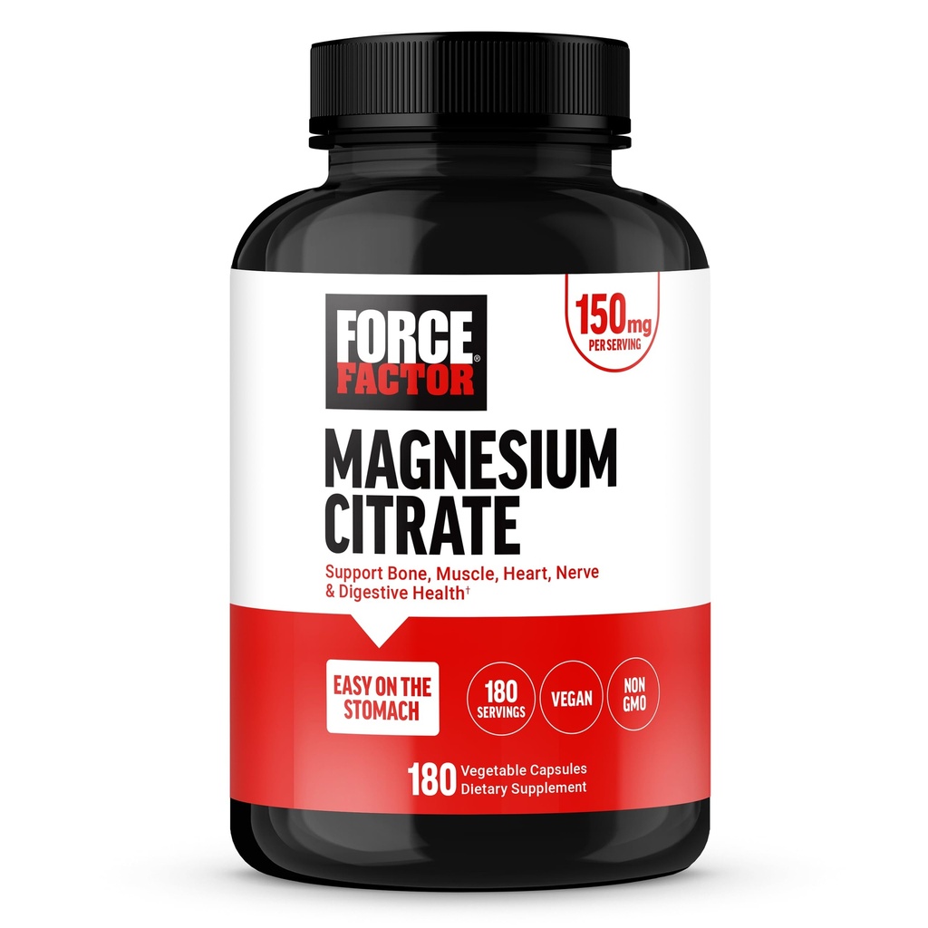 Citrato de magnesio, suplemento de magnesio para mujeres y hombres para apoyar el hueso, el músculo, el nervio, la digestión y la salud cardíaca, fácil en el estómago, Vegan, suministro de 6 meses, 180 cápsulas
