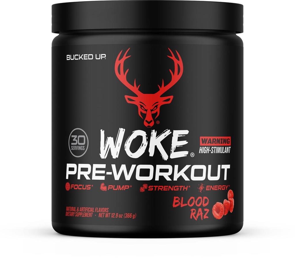 Abróchate - Woke - ALTO STIM Pre Workout - Mejor Tasting - Focus Nootropic, Bomba, Fuerza y Crecimiento, 30 Servimientos (Blood Raz)