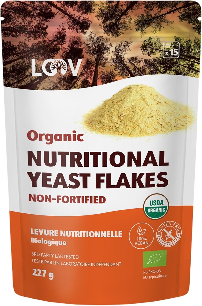 Flandes de levadura orgánica no fortificada - Vegan, Gluten Free, Non-GMO Noche infortificada - Buena fuente de vitaminas naturales B - No se agrega sal o azúcar - bolsa sellable, 8 onzas (227 gramos)