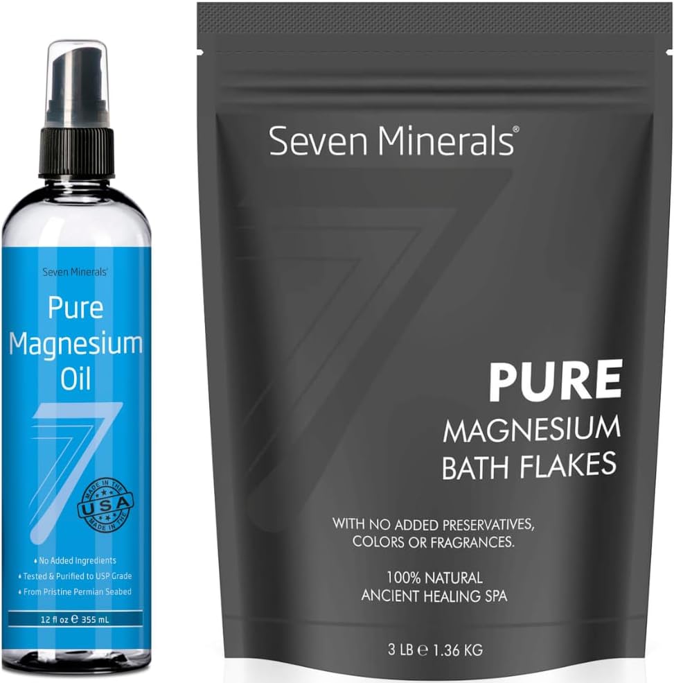 Siete Minerales Aceite de Magnesio Puro & Pulgas de Baño de Magnesio Puro