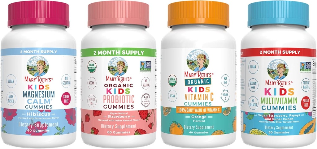 MaryRuth Organics Multivitamin, Probiotic, Magnesium Calm, and Vitamin C Gummies for Kids ← Clean Label Project Verified®  habit Vitamins for Immune Support & Global Health ← Vegan, Non-GMO, Gluten Free