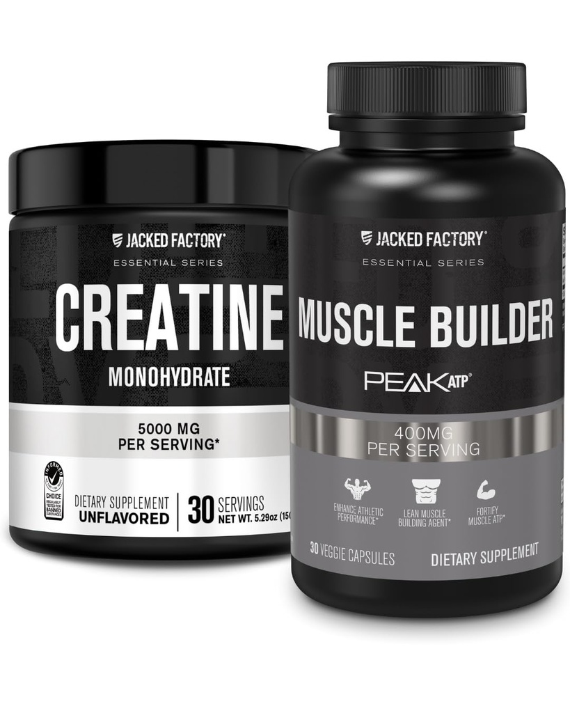 Funda de Monohidrato de Monohidrato de Fábrica Jacked 150g - Suplemento de Creatina para el Crecimiento del Musculo, Aumento de la Fuerza &amp; Esenciales Muscle Builder - Daily Muscle Builder con PeakATP (30 cápsulas)