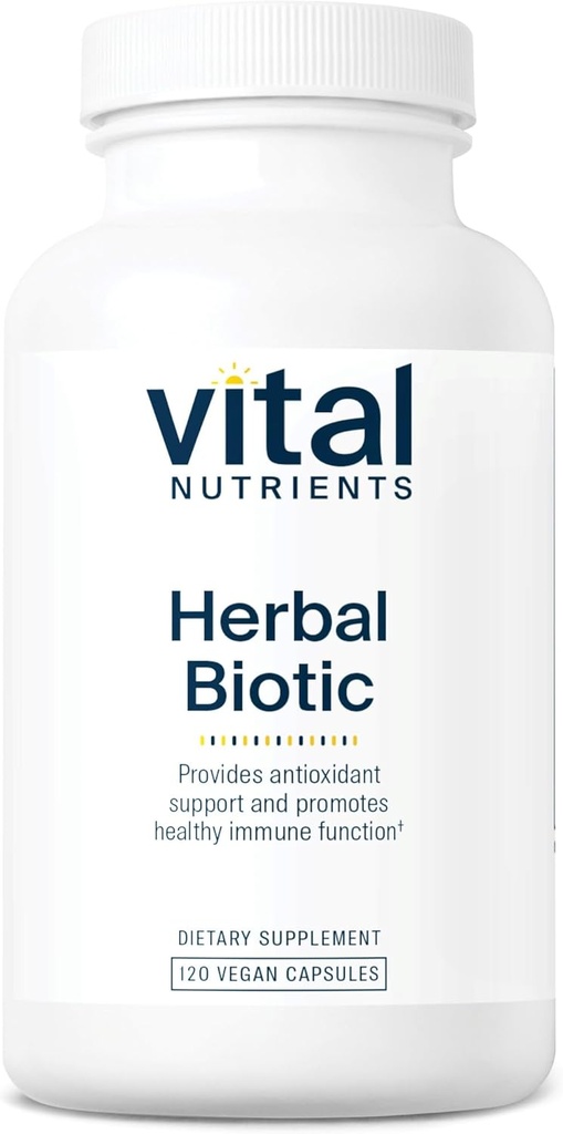 Vital Nutrients Herbal Biotic ← Herbal Immune Support Supplement TEN Antioxidant Support Promotes Healthy Immune System TEN Gluten, Dairy, Soy Free ← Non-GMO Ø 120 Capsules