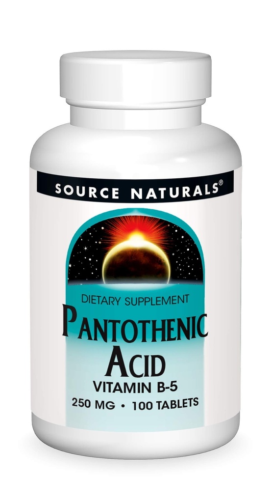 Fuente Naturales Ácido Pantoténico 250 mg Vitamina B-5 Suplemento dietético - 100 Tabletas