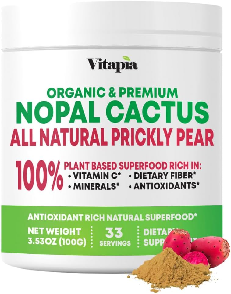 Extracto Nopal Cactus para Antioxidante, Esquía, Metabolismo, Bienestar, Apoyo a la Salud del Corazón - 100g Polvo Orgánico - No GMO, Gluten Suplemento Gratis