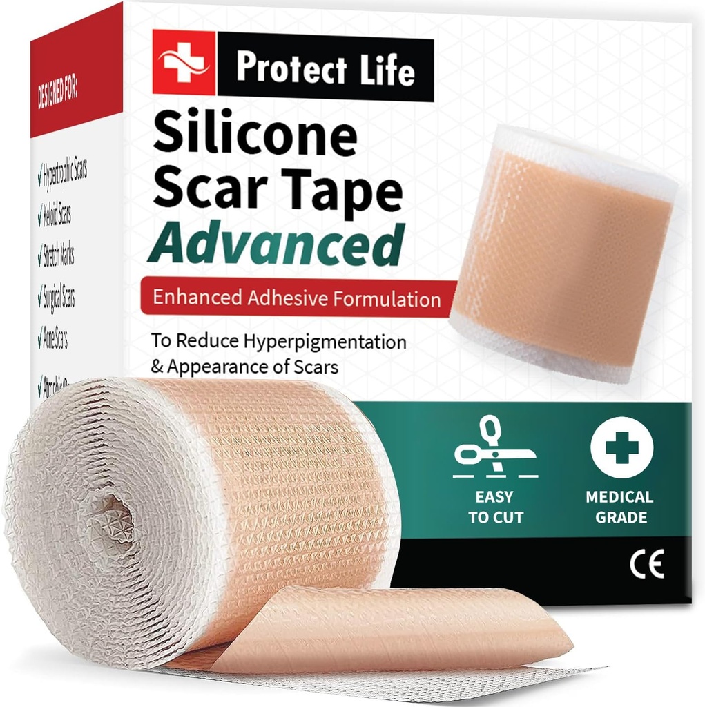 Correa de silicona de grado médico Fórmula de adhesivo avanzada (1.6" x 118") Tiras de amortiguación de escarpadas para cicatrices quirúrgicas, silicona de silicona " Tratamiento de escarpado de silicona reutilizable
