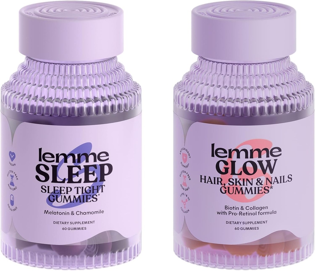 [BRSROBIZB4NWG2TU] Lemme Sleep & Glow Bundle - Sleep Gummies, a Drug-Free Nighttime Aid " Glow Biotin " Collagen Hair Gummies for Strong, Thick Hair " Reduced Shedding - Gluten/Gelatin Free, Non-GMO - 60 Ct.