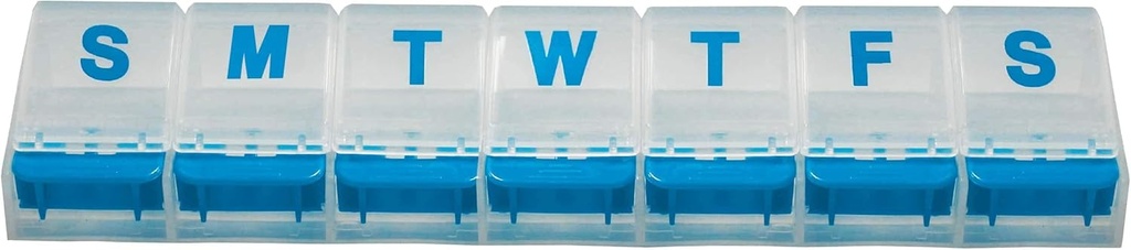 Rehabilitación ventaja Organizador semanal de píldoras – Caja de píldoras Empujadas de 7 días con grandes componentes, Diseño fácil abierto para medicamentos y vitaminas. Viajes diarios Uso
