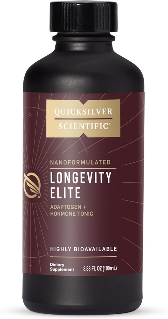 Quicksilver Scientific Longevity Elite - Liposomal Adaptogen + Pregnenolone Tonic - Suplementos Herbales diseñados para la optimización de la edad Apoyo mientras se orienta AMPK, Sirtuins + Telomeres (100ml)