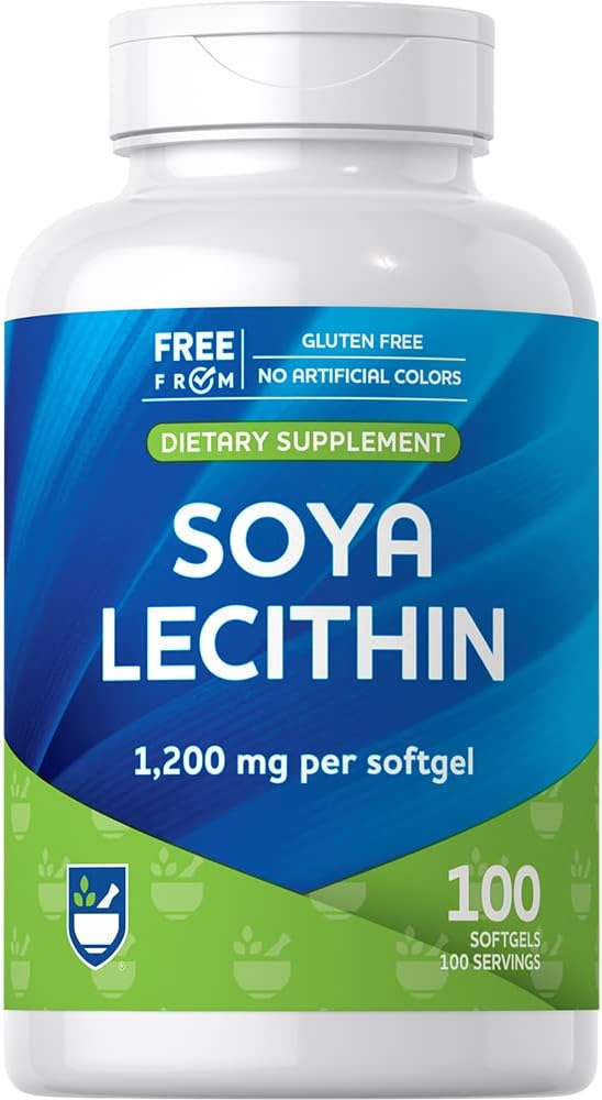 Rite Aid Lecithin Softgels 1200 mg, 100 Cuenta, para apoyar la salud cerebral y la función cognitiva en hombres y mujeres