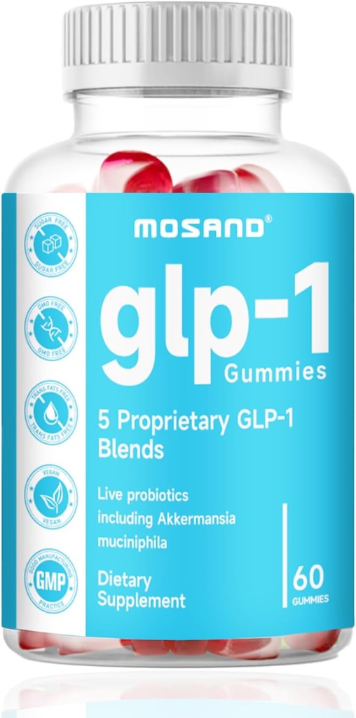 GLP-1 Probiotic Gummies, GLP-1 Suplemento con Akkermansia Probiotic, Berberina, No Sugar Añadido para Gut & Digestion Health,Strawberry Flavor-60 Gummies
