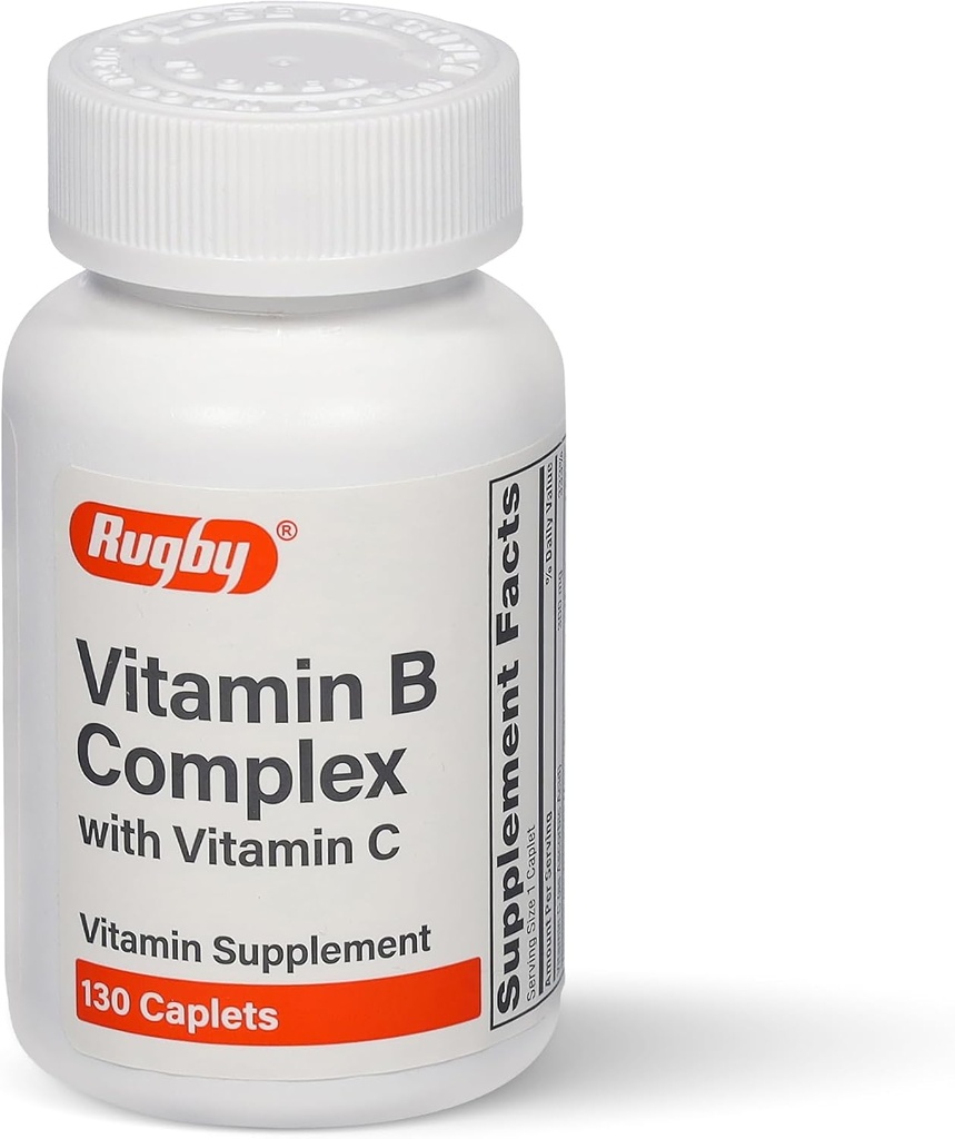 Complejo de vitamina B con vitamina C - Complejo B sin gluten Vitaminas para Energía, Metabolismo, Nerve y Apoyo Inmunitario, 130 Caplets