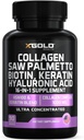 Complejo Collagen, I, II, III, V, 1.000 mg de biotina 10.000 mcg, Keratina, Ácido Hialurónico, Saw Palmetto, Vitaminas C & E – Advanced HSN Formula for Men & Women – 90 cápsulas Vegan