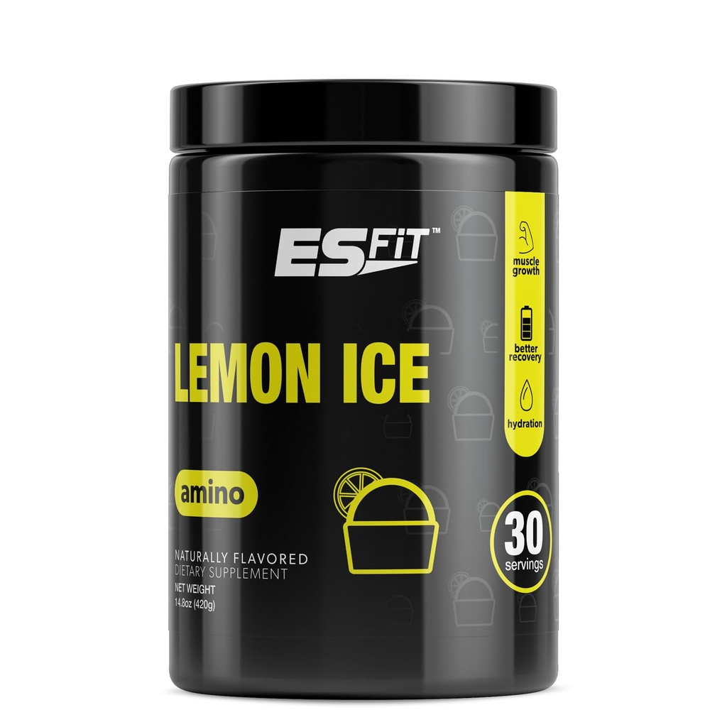 Amino Powder - Pre y Post Workout with Electrolytes - BCAA 2:1:1 Ratio, Aminoácidos, Sabor superior, testado y certificado, Hielo de limón, 30 Servimientos