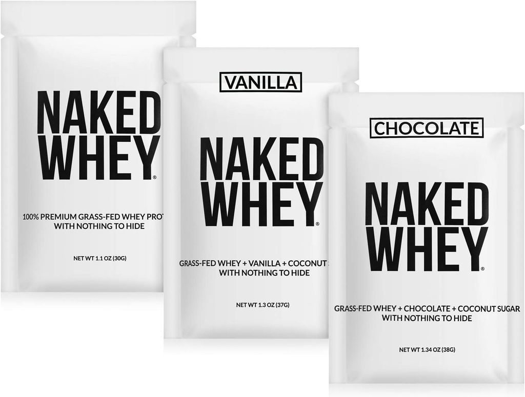 NAKED Whey Sample Pack - Unflavored, Chocolate y Vainilla