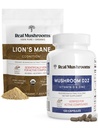 Setas Reales Vitamina D2, Zinc Chelated, Chaga, Reishi (120ct) y Mane Powder de León Orgánico (60 Servings) Bundle - Immunity and Cognitive Support, Ausorción Mejorada - Vegan, Gluten Gratis, No GMO