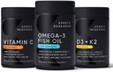 Sports Research 1250 mg Omega 3 Burpless Fish Oil - Wild Alaskan Pollock - (90 Conde), High Potency Vegan Vitamina C 1000mg (240 Conde) + Vegan 5000iu Vitamina D con 100mcg Mk7 Vitamina K (60 Cuenta)