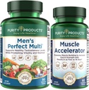Productos de pureza Acelerador de músculos + Bundle múltiple perfecto para hombres - Acelerador de músculo clínicamente probado Blend - Avanzado Hombres Multivitamina - Promueve fuerza + Soportes Niveles saludables de testosterona