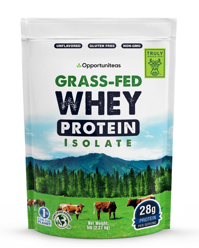 Opportuniteas Grass Fed Whey Isolate Protein Powder - Unflavored 28g Protein Powder Sin Sweeteners artificiales, Vacas sin hormonas, No GMO - 5lb