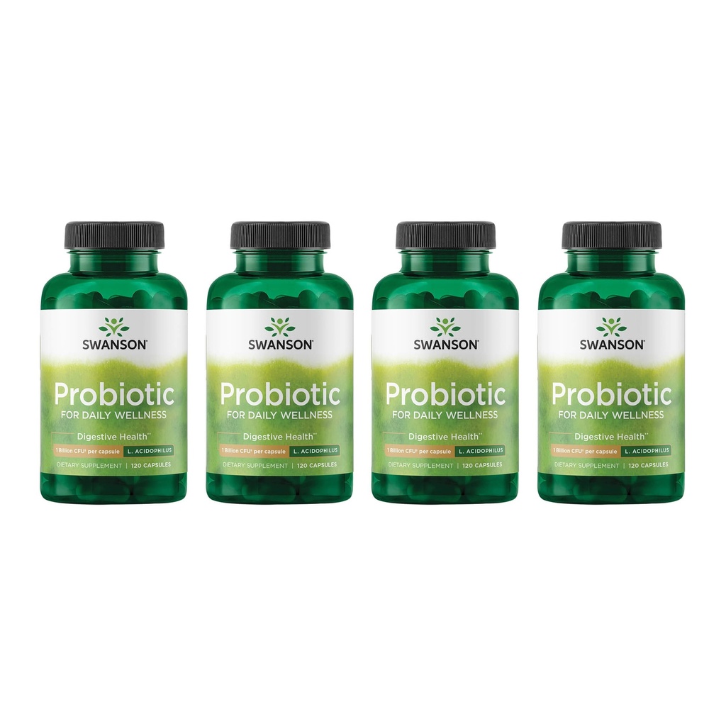 Swanson Probiótico - Suplemento de Salud Digestivo w / 1 billón CFU por cápsula - Fórmula Natural Apoyo regularidad del intestino y bienestar diario - (120 cápsulas) (4 paquete)