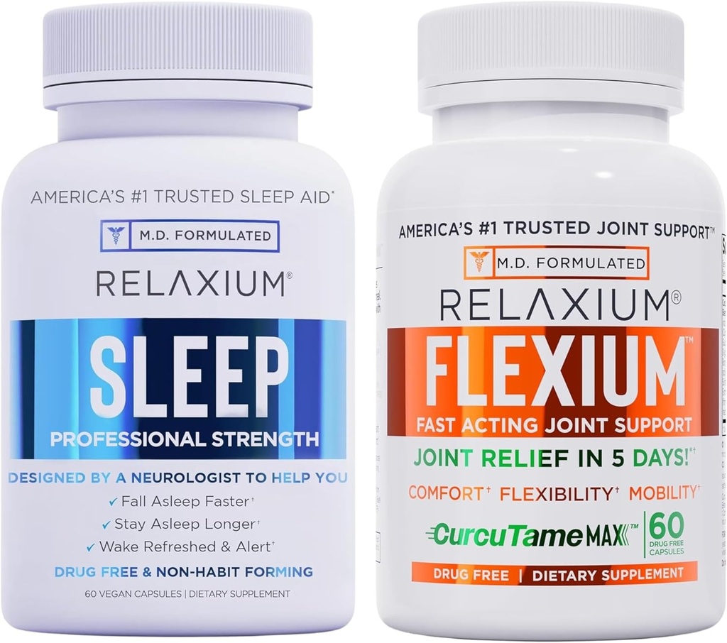 Relaxium Sleep & Joint Relief Bundle, Melatonin " Ashwagandha Ayuda al sueño + CurcuTame " Condroitina de Glucosamina, 60 cápsulas cada uno, Apoyo libre de drogas para el sueño " salud conjunta