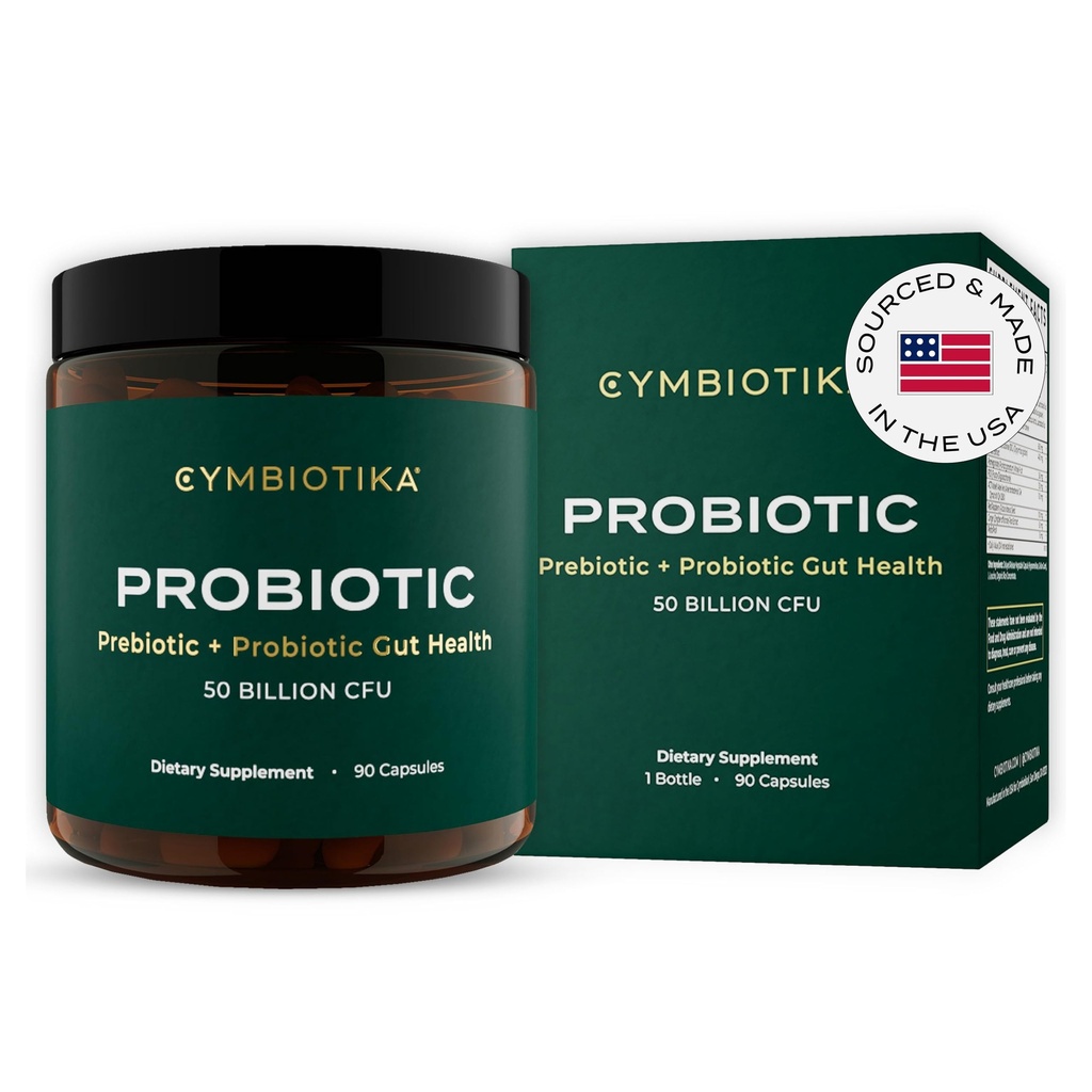 CYMBIOTIKA Probiotic + Prebiotic, 60 Billion CFU - 19 Strains, Gut Health Supplement for Women &amp; Men, Immune Support, Digestive Health, & Gut Balance, 90 Capsules, 1 Month Supply, Made in USA