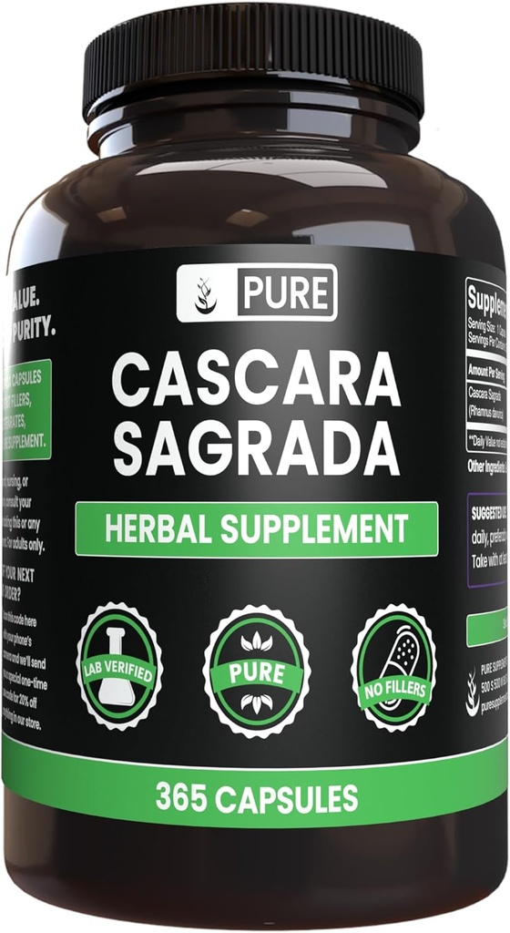 Ingredientes originales puros Cascara Sagrada (365 capsules) No hay magnesio ni rifles de arroz, siempre puros, el laboratorio verificado