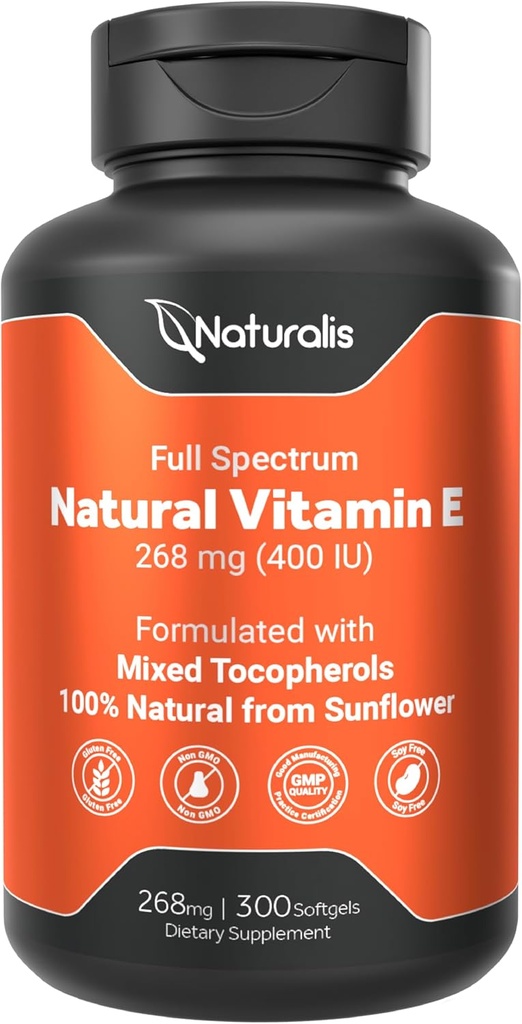 Vitamina de girasol E 268mg (400 UI) con tocoferoles mixtos ← Esquí esencial Vitamina & Apoyo inmunitario ← Non-GMO, Soy & Gluten Free ← 300 Softgels