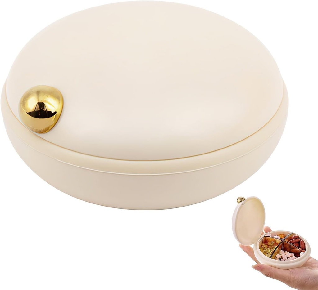 iplusmile Organizador de píldoras de viaje, 4 apartamentos Portable Pill Case, Daily Medicine Container Box for Vitamins Fish Oil Suplementos, Business Trip Essentials (Beige)