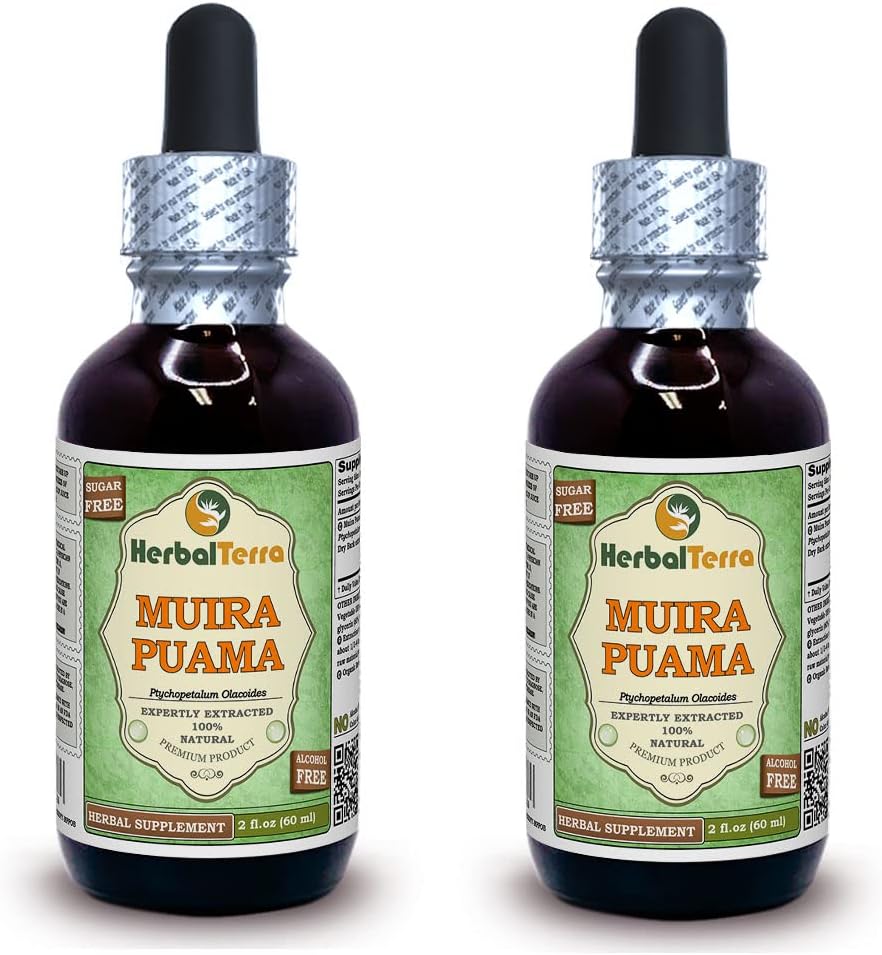 Muira Puama (Ptychopetalum Olacoides) Glycerite, Ecológico Alcohol-Free Liquid Extract (Marca: HerbalTerra, Proudly Made in USA) 2x2 fl.oz (2x60 ml)