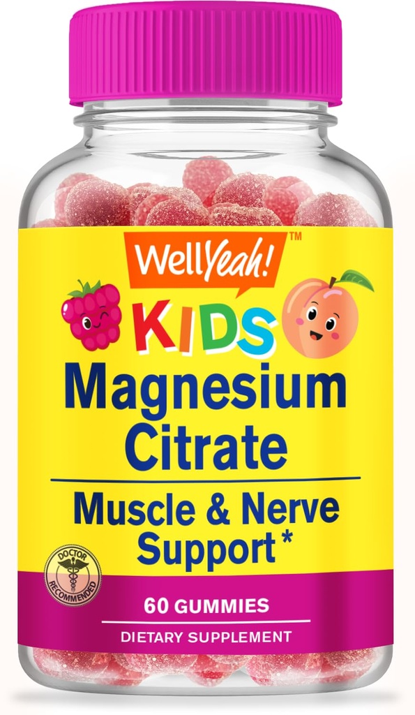WellSí Magnesium Citrate Gummies for Kids - Chewable Stress Relief Supplement for Children - Natural Calm, Mood Support, Non-GMO, Gluten Free - Natural Sourced Flavors - 60 Gummies