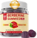 Suplemento bereberina 1500mg con fibra soluble, B1, B3 & B6, azúcar libre bereberina HCL Gummies, alta biodisponibilidad AMPK Activitor for Metabolism Balanced, Daily Digestive & Body Management, 60 Cts