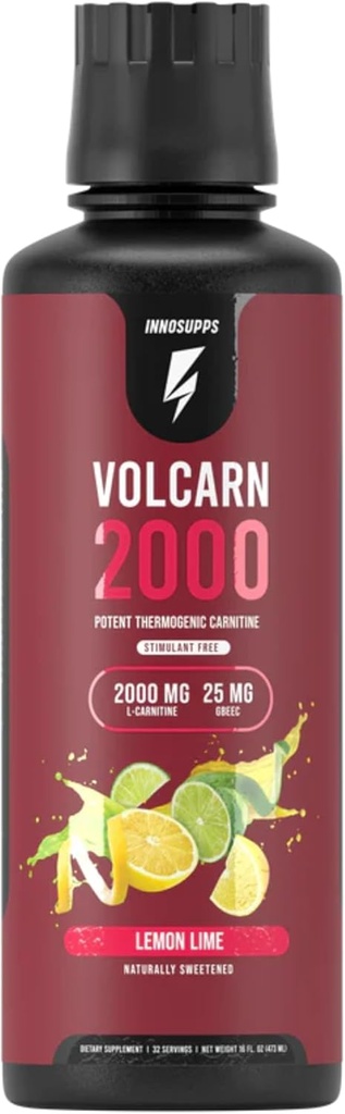 InnoSupps Volcarn 2000 - L-CARNITINE Advanced Energy Liquid ← ATP Enhancer con GBEEC ¦ Boosts Energy, Enhances Focus, Caffeine Free, No Artificial Sweeteners ← 32 Servings (Límina de limón)