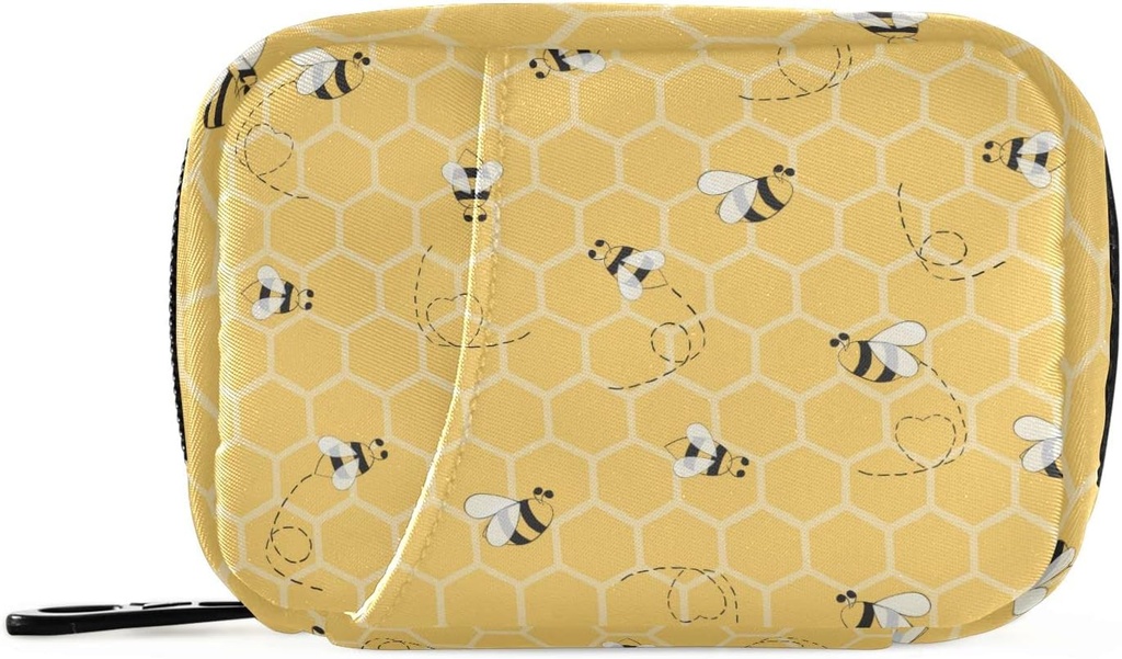 Amarillo Bee Honeycomb Pill Organizer Caso 7 Day Travel Pill Box con cremallera Portable semanal Vitamina Suplemento Holder bolsa de bolsa