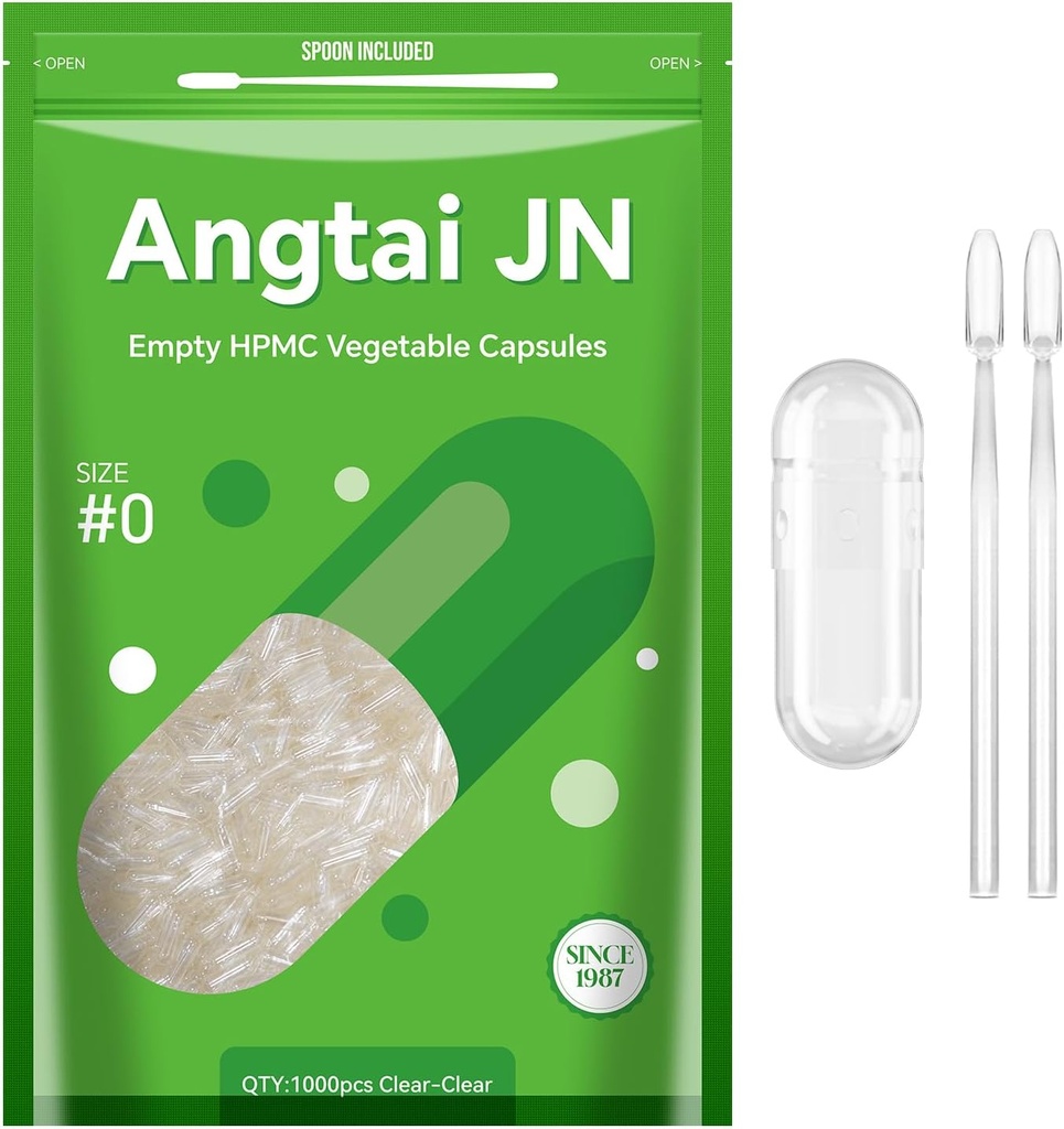 Tamaño 0 Cápsulas Vacío Planta Vegana Basado Clear (1,000 Conde) Gluten Free, Non-GMO, Halal Certified Pill Caps Filling Kit con 2 cucharas para DIY vegetariano Sus propios Suplementos